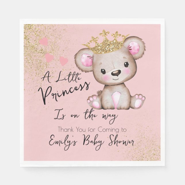 Bear Baby Dusche Princess Funkelnd Pink Serviette (Vorderseite)