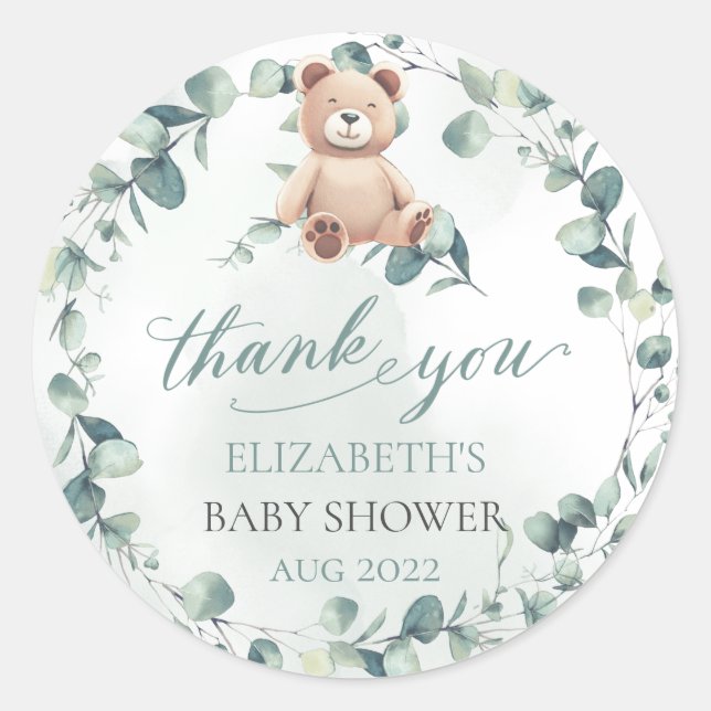 Bear Baby Dusche Runder Aufkleber (Vorderseite)
