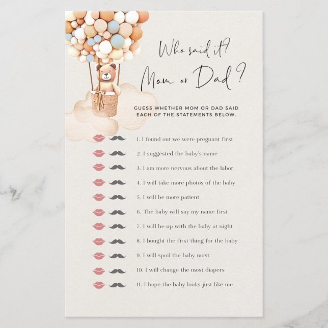 Bear Baby Dusche Spiel, das sagte es (Vorderseite)