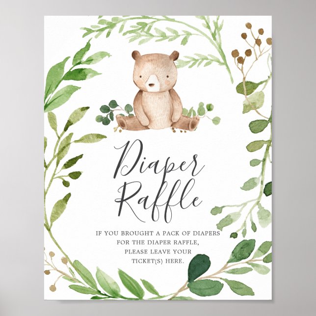 Bear Baby Dusche Windeln Raffle-Zeichen Poster (Vorne)