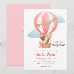 Bear Baby Girl Douche Invitations Hot Air Ballons