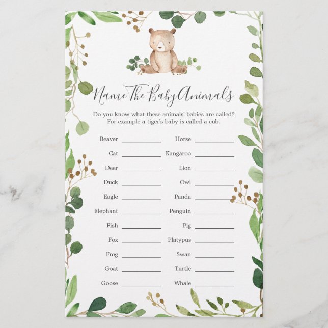 Bear Baby Shooter Name the Baby Animals (Vorderseite)