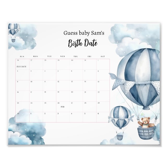 Bear Baby Show Due Date Kalender Kinderdusche Fotodruck (Vorne)