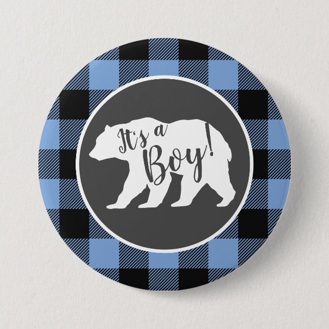 Bear Baby Shower Boy Blue Button (Vorderseite)