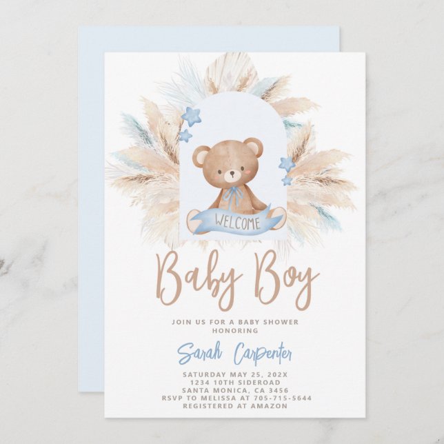 Bear Baby Shower Boy Einladung (Vorne/Hinten)