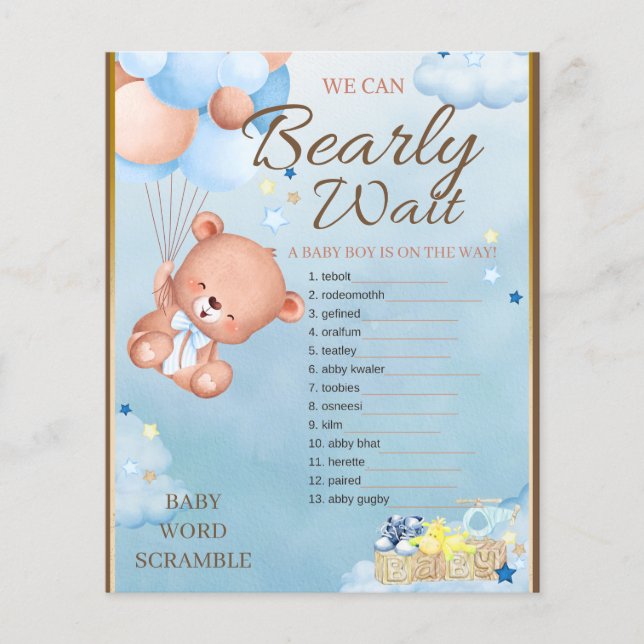 Bear Baby Shower Boy Game (Vorderseite)