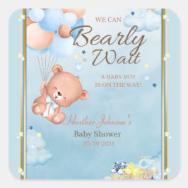 Bear Baby Shower Boy Quadratischer Aufkleber