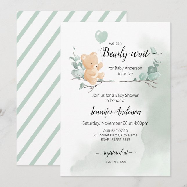 Bear Baby Shower Einladung (Vorne/Hinten)
