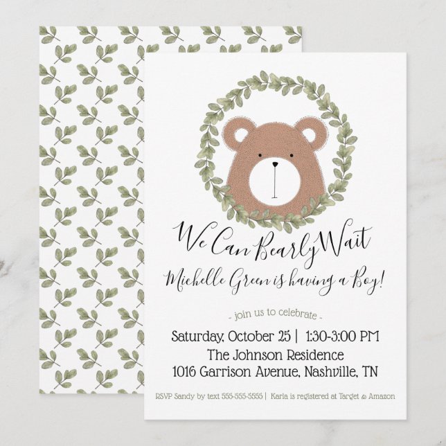 Bear Baby Shower Einladung (Vorne/Hinten)