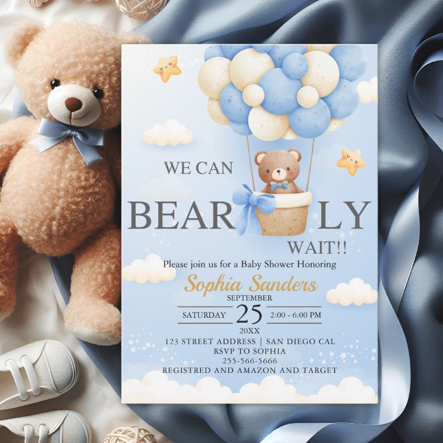 Bear Baby Shower for Boy | We Can Bearly wait Einladung (Von Creator hochgeladen)