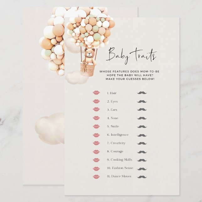 Bear Baby Shower Game - Baby Tracks (Vorne/Hinten)