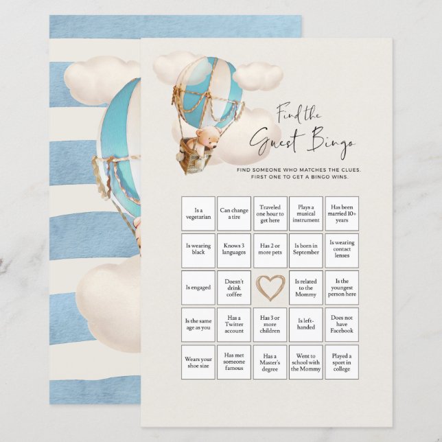 Bear Baby Shower Game - Finden Sie das Guest Bingo (Vorne/Hinten)