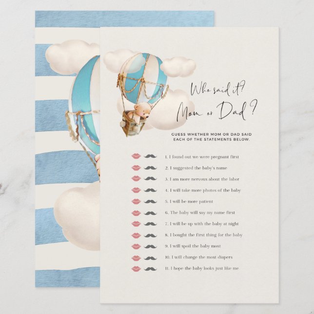 Bear Baby Shower Game - Wer hat es gesagt? Mama od (Vorne/Hinten)