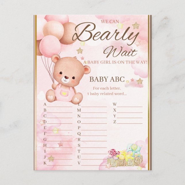 Bear Baby Shower Girl Game Postkarte (Vorderseite)