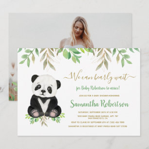 Bear Baby Shower Greenery Wasserfarbe Custom Foto Einladung