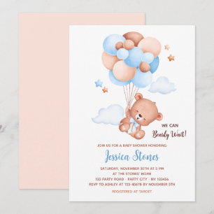 Bear Baby Shower Invitations - Balloon Sky Boys