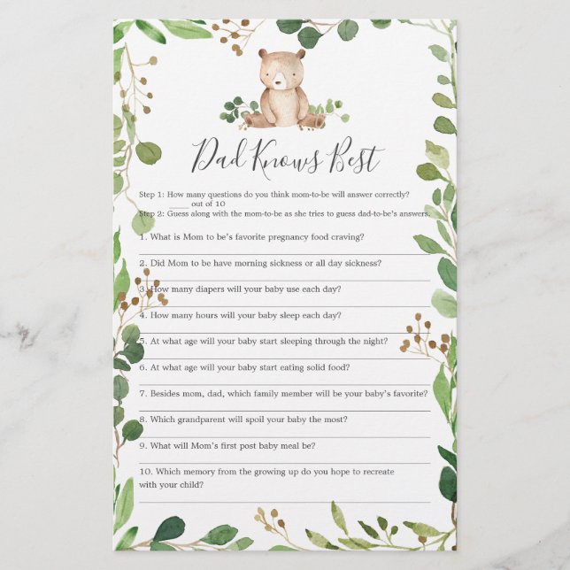 Bear Baby Shower Vater kennt das beste Spiel (Vorderseite)