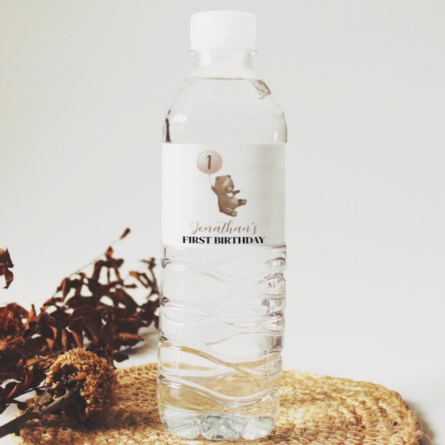 Bear Balloon 1er Anniversaire Étiquette de bouteil (Créateur téléchargé)