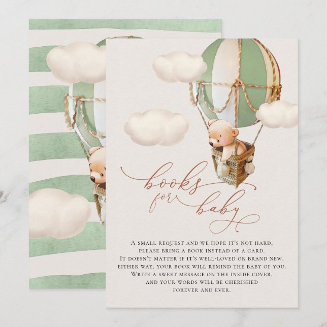Bear Balloon Baby Books Enclosure Card Einladung (Vorne/Hinten)
