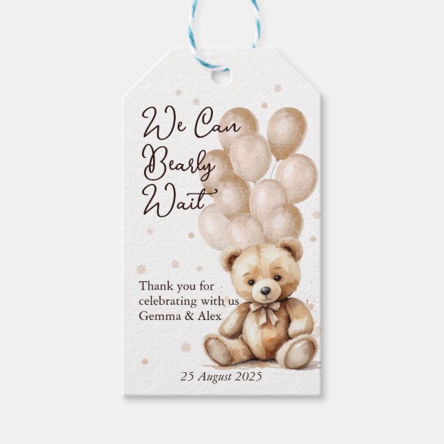 Bear Balloon Babydusche Geschenkanhänger (Vorderseite)