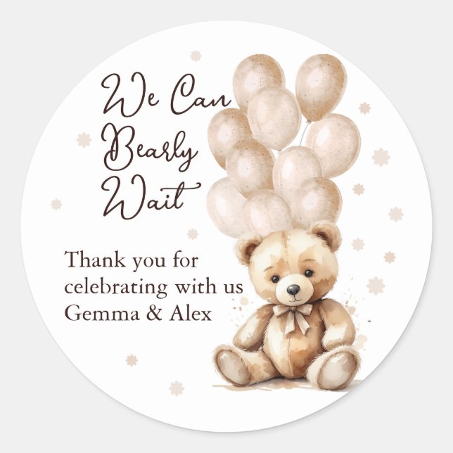 Bear Balloon Babydusche Runder Aufkleber (Vorderseite)