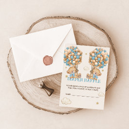 Bear Balloon Bearly Wait Twins Blue Diaper Raffle Begleitkarte