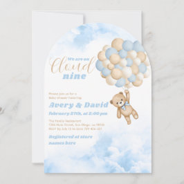 Bear Balloon Cloud Nine Fluffy Baby Boy Dusche Einladung