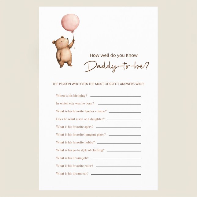 Bear Balloon Daddy Trivia Baby Shower Game Flyer (Von Creator hochgeladen)
