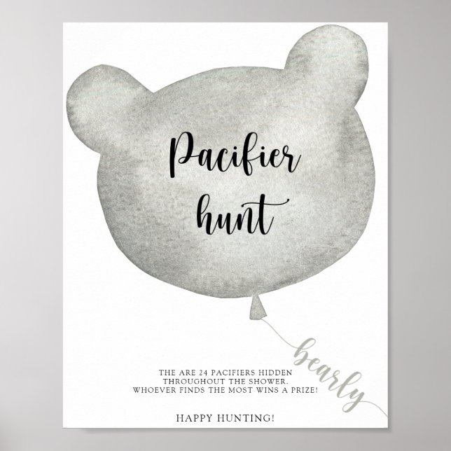 Bear Balloon Schnuller Jagen Baby-Duschgame Poster (Vorne)
