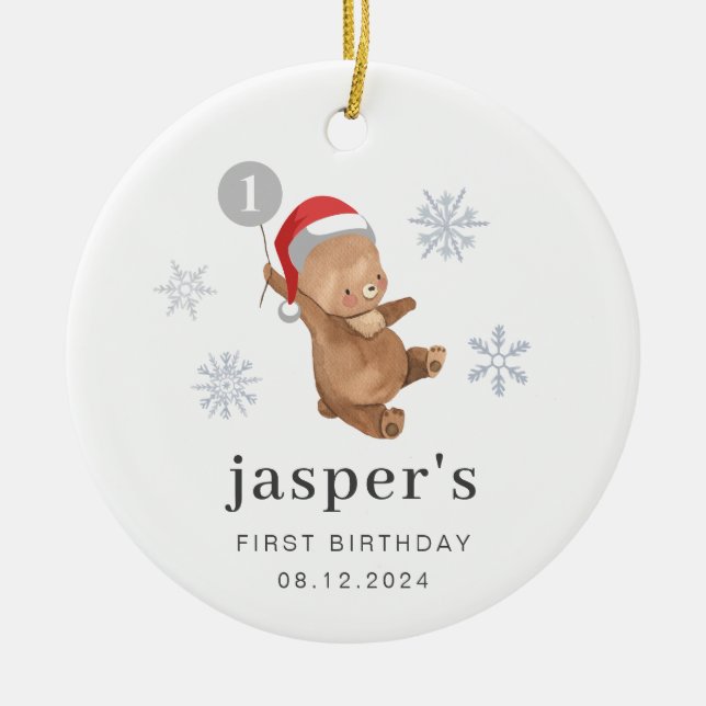 Bear Balloon Weihnachtsmannmütze Keramik Ornament (Vorne)