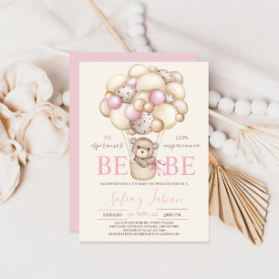 Bear Balloons Baby Shower Girl Spanische Einladung