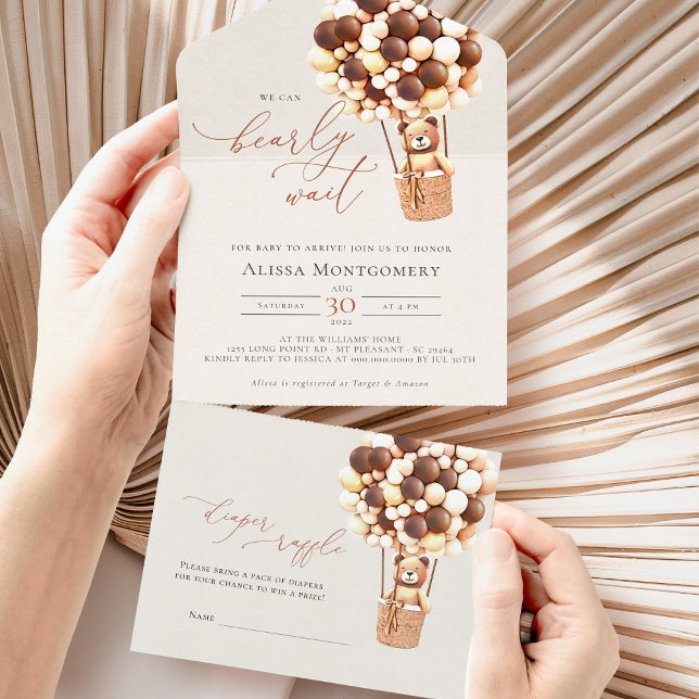 Bear Balloons Baby shower Tous en une invitation (Créateur téléchargé)