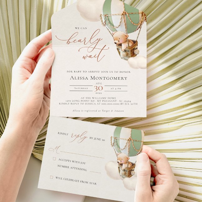 Bear Balloons Baby shower Tous en une invitation (Créateur téléchargé)