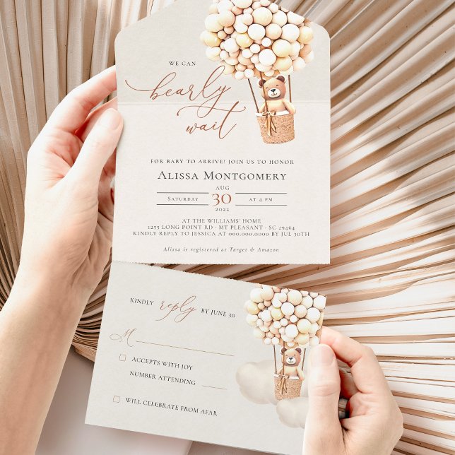 Bear Balloons Baby shower Tous en une invitation (Créateur téléchargé)