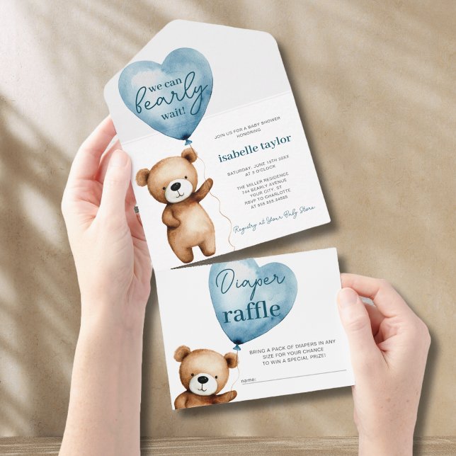 Bear Balloons Baby shower Tous en une invitation (Bear Balloons Baby Shower All In One Invitation)