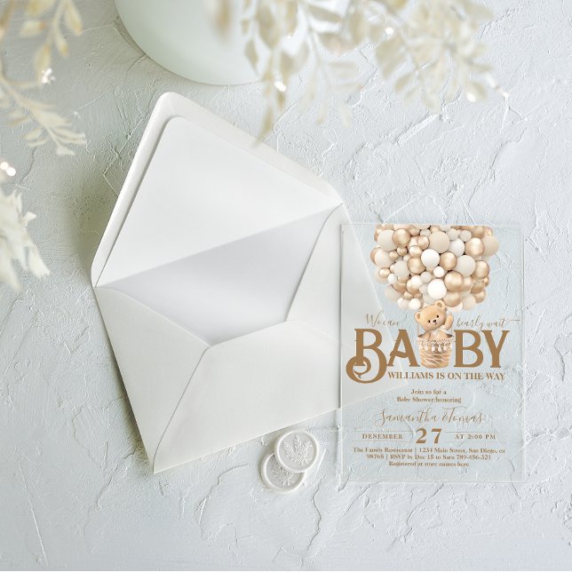 Bear Balloons Bearly Wait Baby Dusche Acryleinladungen (Von Creator hochgeladen)