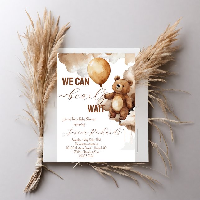 Bear Balloons Bearly Wait Baby Dusche Einladung (Von Creator hochgeladen)