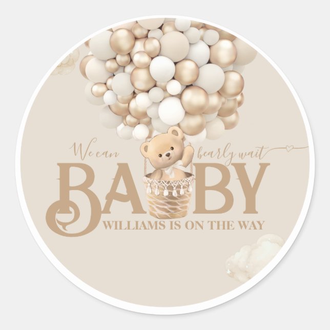 Bear Balloons Bearly Wait Baby Dusche Runder Aufkleber (Vorderseite)