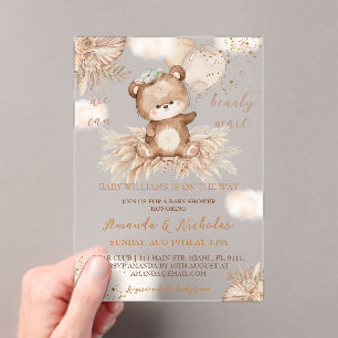 Bear Balloons Boho Baby Dusche Acryleinladungen