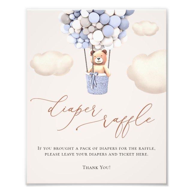 Bear Balloons Diaper Raffelzeichen Fotodruck (Vorne)