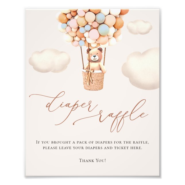 Bear Balloons Diaper Raffelzeichen Fotodruck (Vorne)