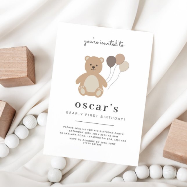 Bear Balloons Einladung zum ersten Geburtstag (Von Creator hochgeladen)