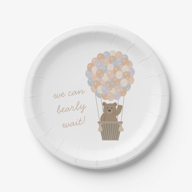 Bear Balloons Gender Neutral Baby Dusche Willkomme Pappteller (Vorderseite)