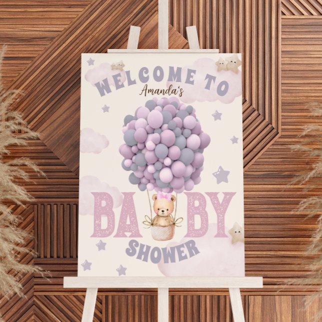 Bear Balloons Girl Pink Baby Dusche Begrüßungszeic Fotodruck (Von Creator hochgeladen)