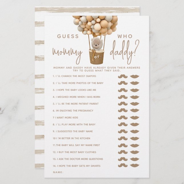 Bear Balloons Modern Gender Neutra Duwer Game (Vorne/Hinten)