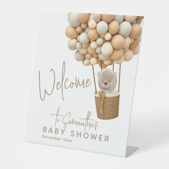 Bear Balloons Moderne geschlechtsneutrale Babydusc Sockelschild (Vorderseite)