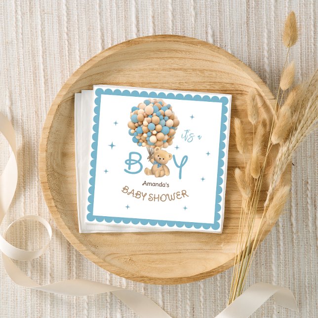 Bear Balloons Moderne Niedlich Blue Baby Boy Dusch Serviette (Von Creator hochgeladen)