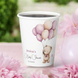 Bear Balloons Pastel Lila Baby Dusche Pappbecher