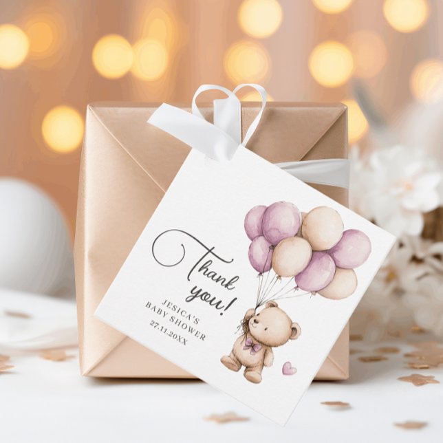 Bear Balloons Pastel Lila Baby Dusche Vielen Dank Geschenkanhänger (Von Creator hochgeladen)