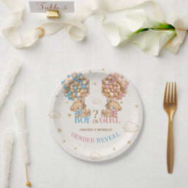 Bear Balloons Pink Blue Boho Gender Reveal Pappteller